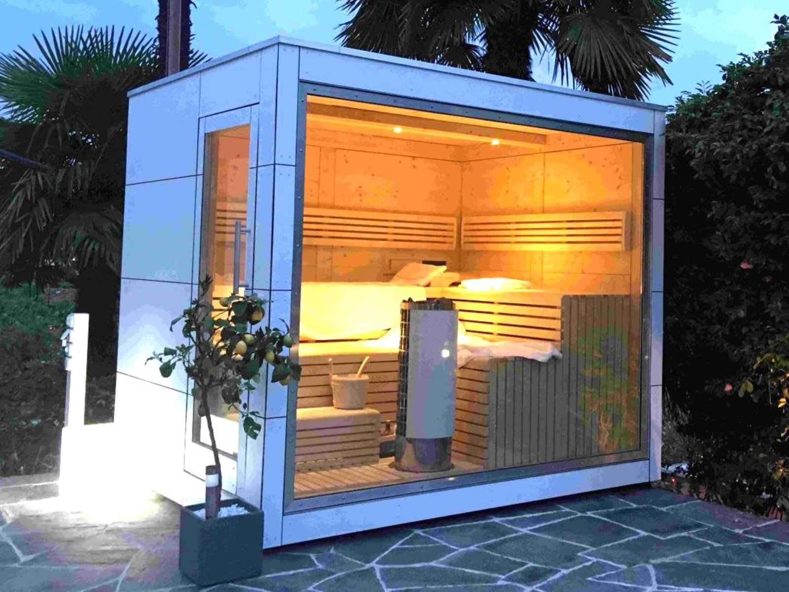 Gartensauna 2 Personen Ofen Holzofen liegend modern Glas klein Design Dusche kaufen 2-3-4-5-6 Personen Preis Glasfront Kosten Panoramafenster vormontiert mit Montage weiß