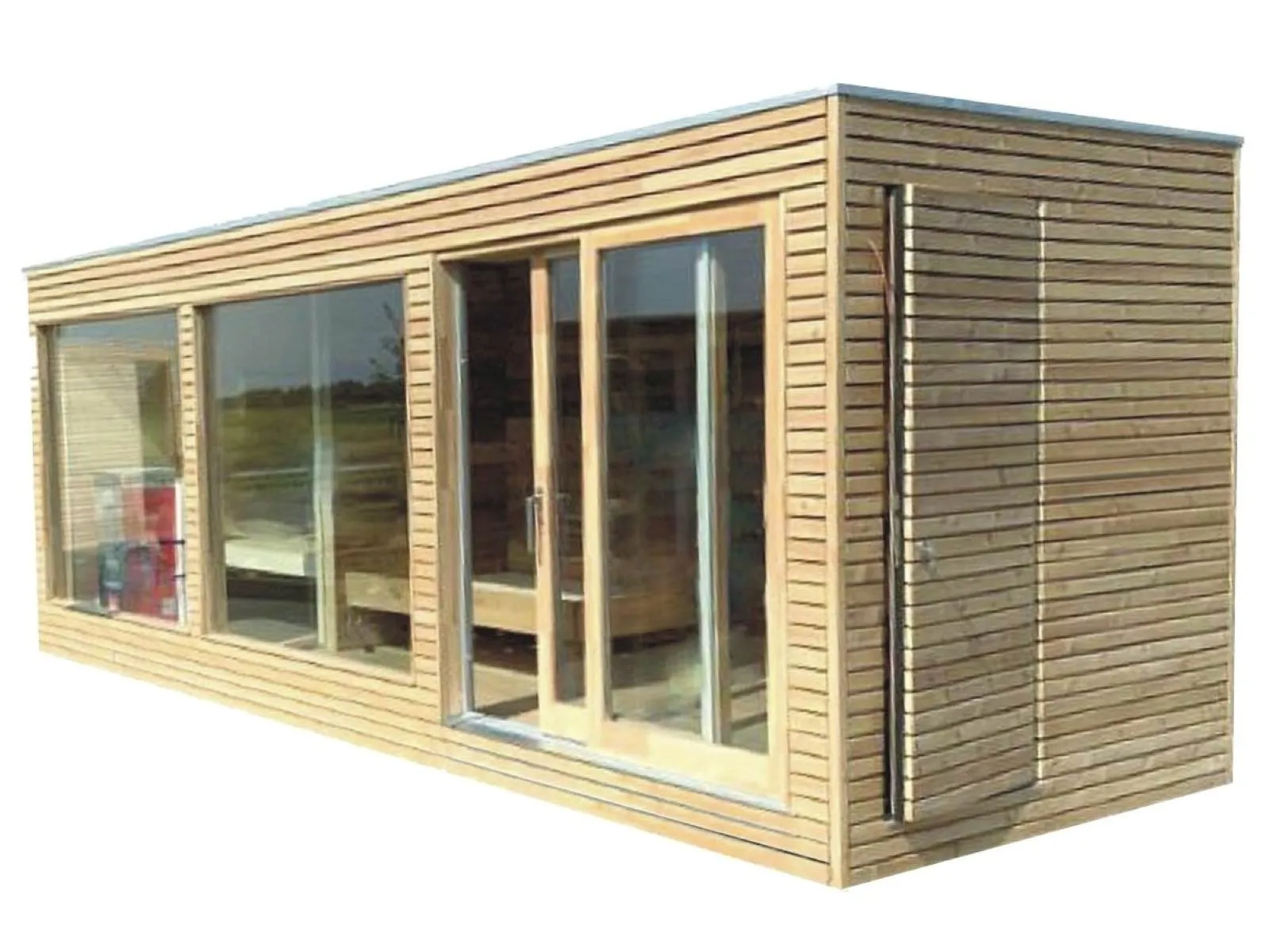 Saunahaus mit Vorraum aus Holz Gartensauna mit Ruheraum GS6 Aussensauna 2-4 Personen Sauna im Garten Design modern Glasfront Glas kaufen Preis Kosten mit Montage Aufbau vormontiert