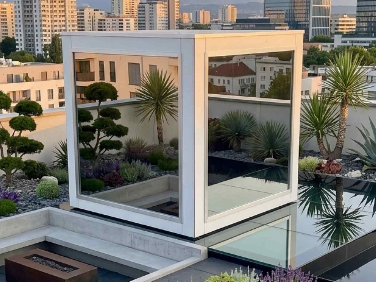 Garten Saunahaus klein mit Holzofen Whirlpool Dusche modern Glasfront für 2-3-4-5-6 Personen Luxus vormontiert mit Aufbau Cube Preis Panaromafenster schlüsselfertig weiss