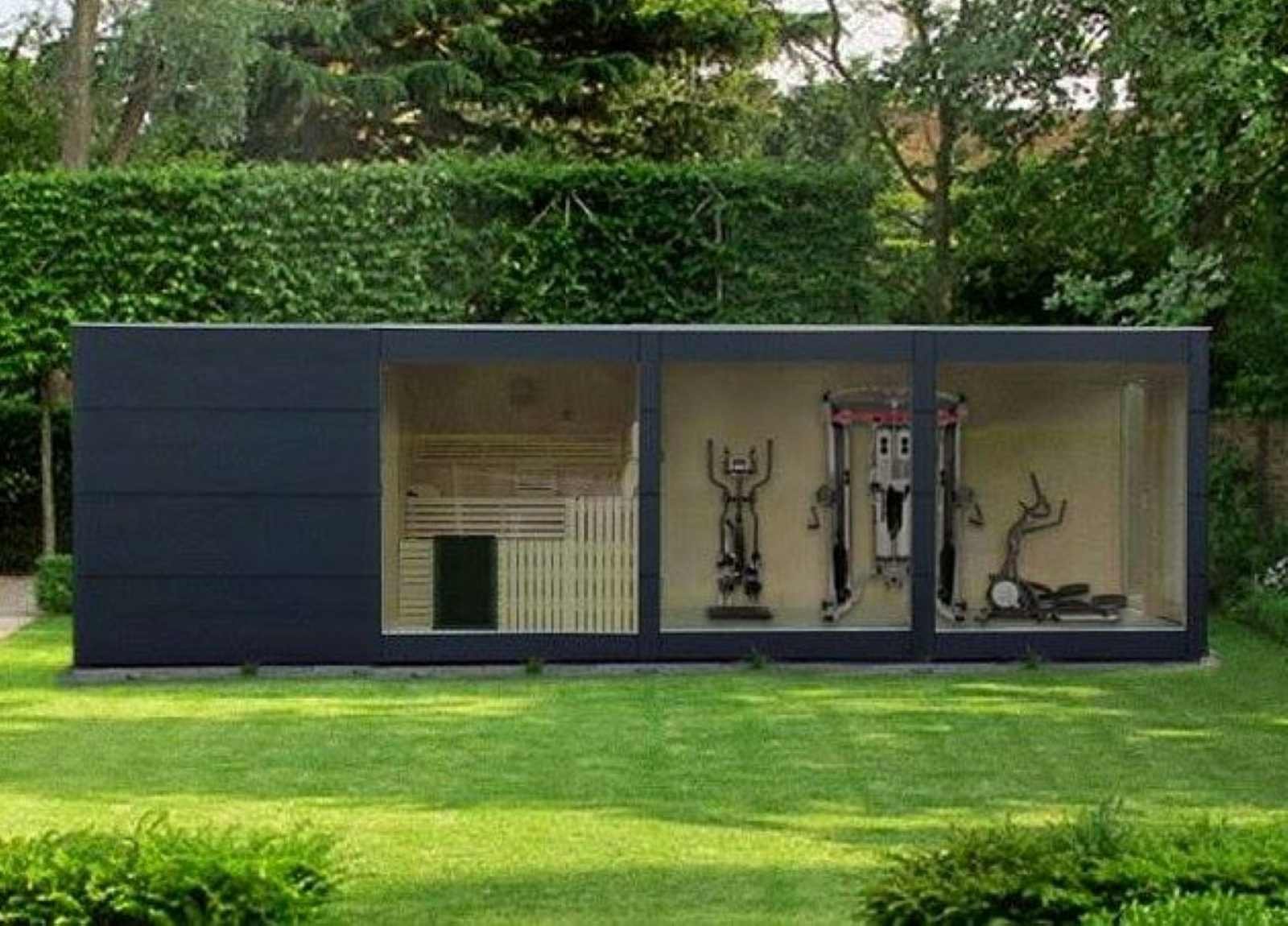 Gartenhaus mit Sauna und Voraum Whirlpool und Dusche 2-4-6 Personen Holzofen mit Aufbau Glasfront Ruheraum Panoramafenster Außensauna Preis Kosten groß