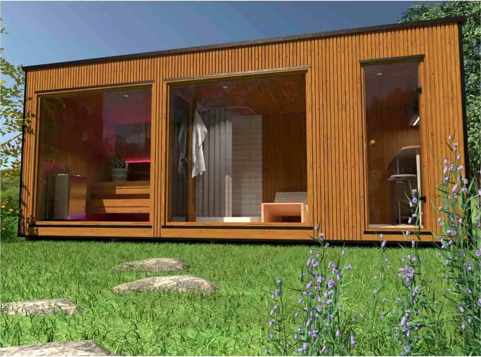 Gartensauna 2 3 4 5 6 Personen mit Vorraum Ruheraum kaufen modern Outdoor Glasfront Holzofen mit Preis Kosten Saunahaus Glas Aussensauna Design vormontiert mit Montage