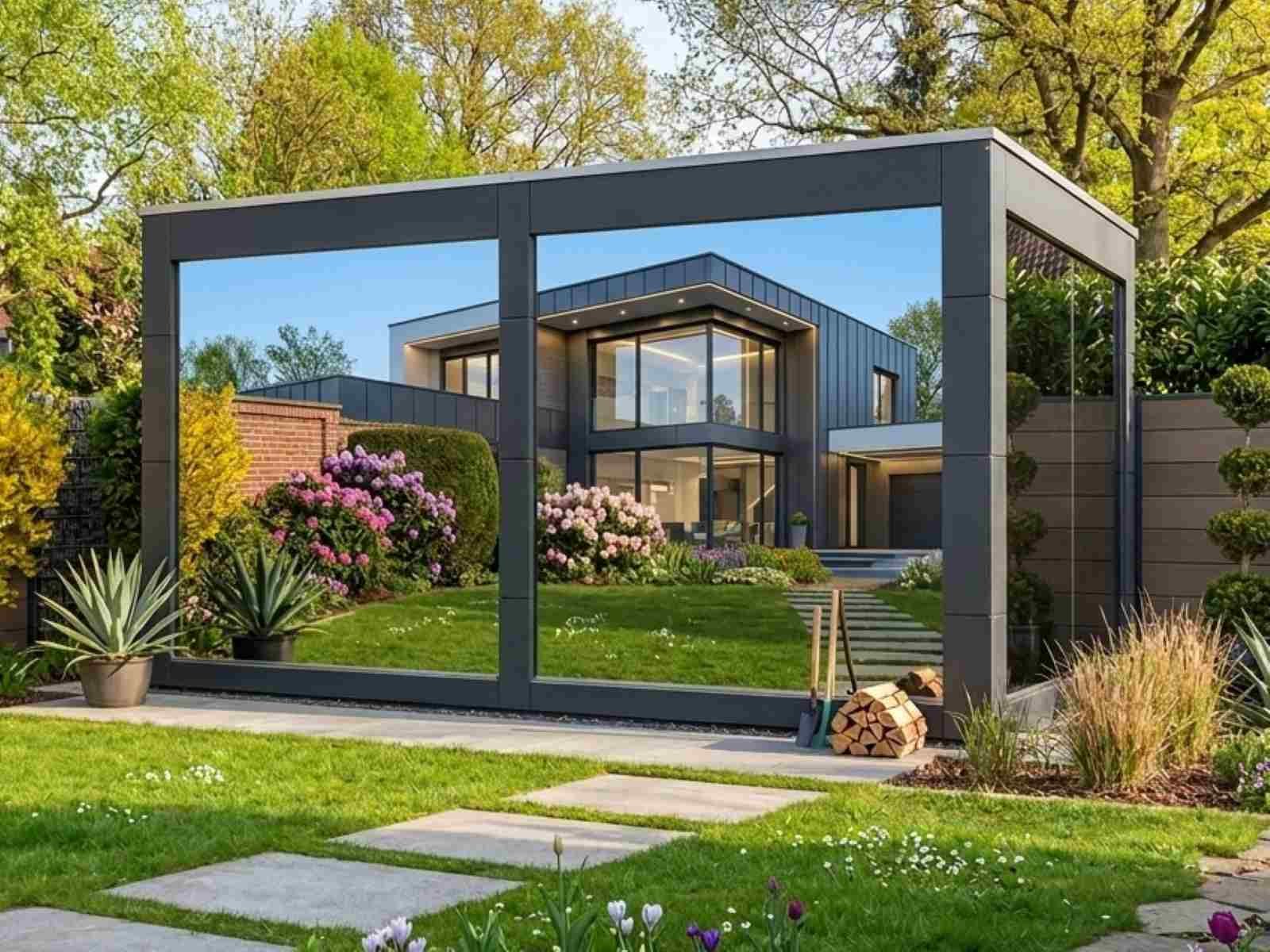 Gartensauna 2 Personen mit Holzofen kaufen modern Cube vormontiert mini Außensauna klein mit Glasfront Panoramafenster mit Aufbau Sauna outdoor HPL Design mit Elektroofen luxus premium