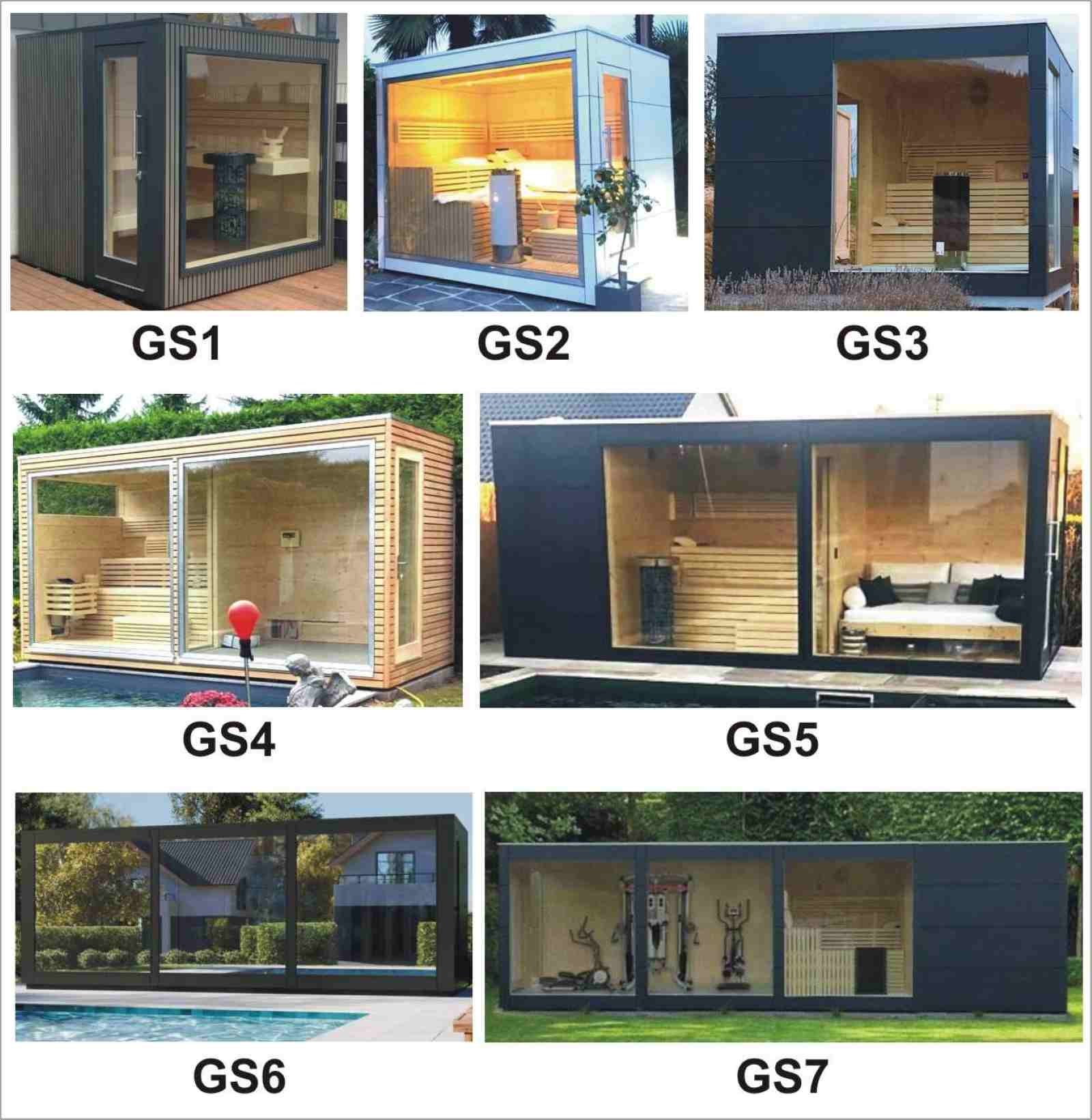 Saunahaus für 2 3 4 5 6 Personen mit Vorraum Ruheraum kaufen modern Outdoor Glasfront Holzofen Ideen Preis Kosten Gartensaua Glas Aussensauna Design vormontiert mit Montage
