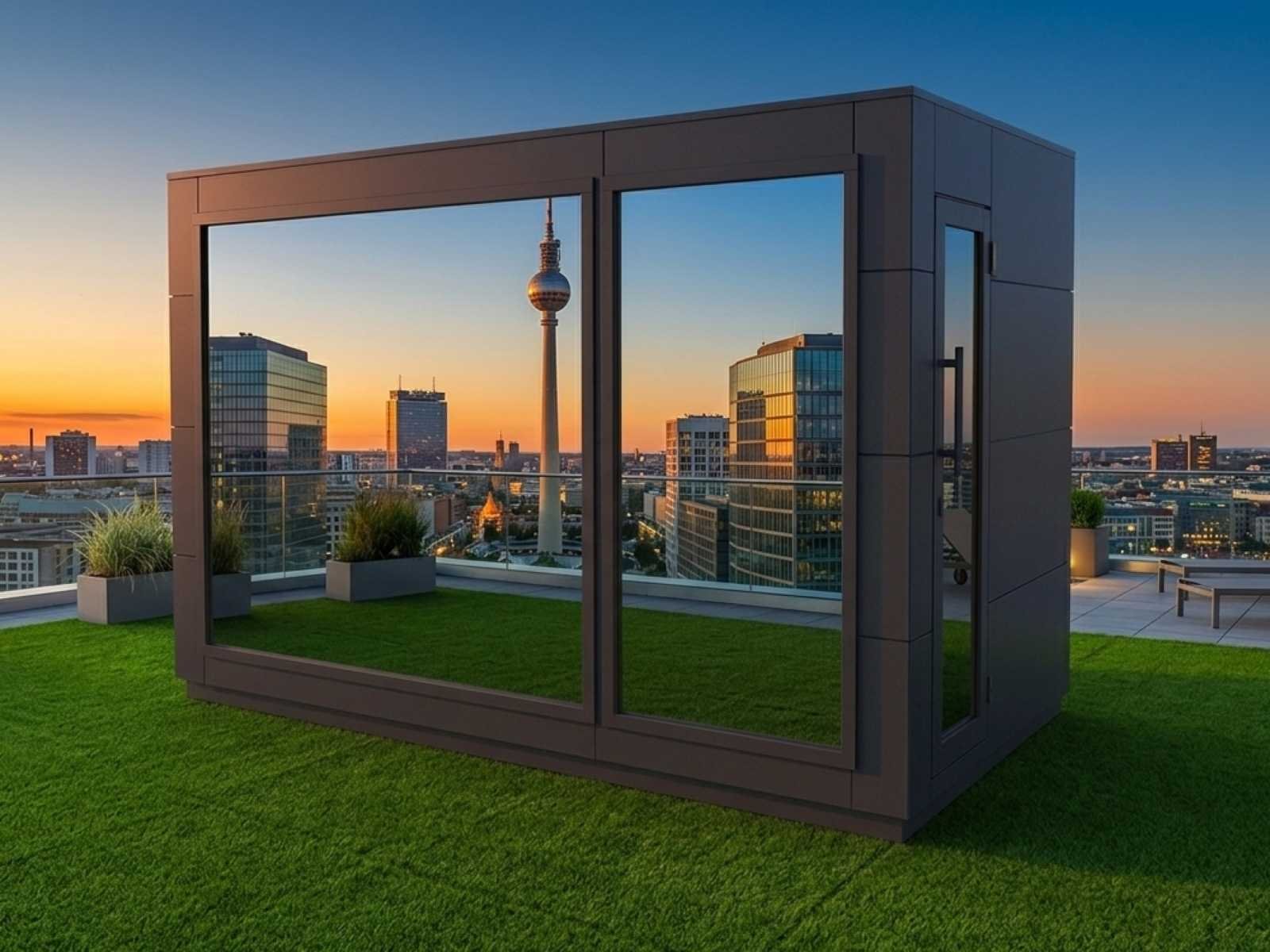 Saunahaus mit Dusche und Vorraum klein Whirlpool WC für Garten modern Glas verspiegelt Elektroofen Holzofen kaufen 2-3-4-5-6 Personen Preis Glasfront Kosten Panoramafenster vormontiert