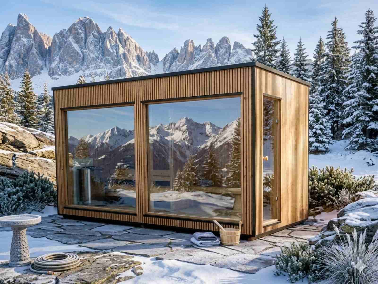 Saunahaus mit Vorraum und Ofen – Saunastil.de – Gartensauna Saunahaus ...